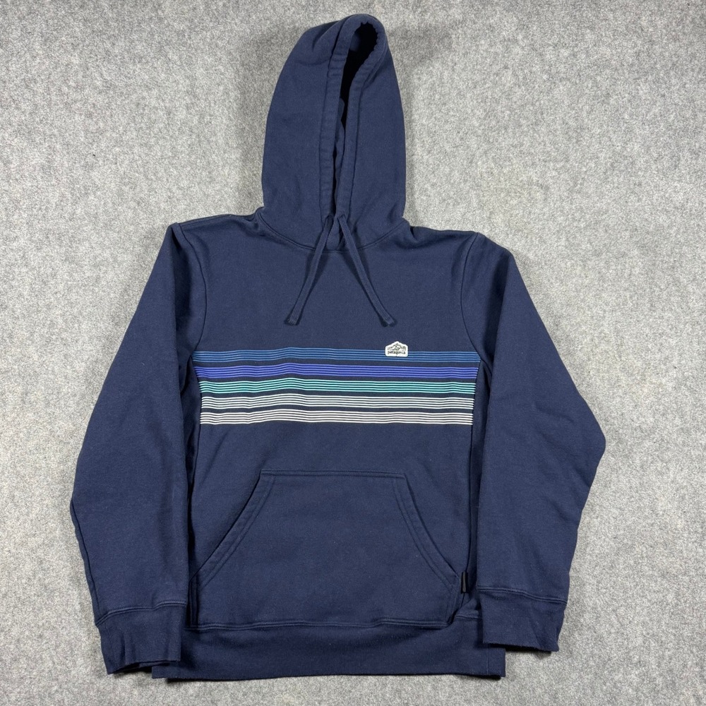 Patagonia Hoodie Mens XS Navy Blue Uprisal Striped Graphic Pullover Outdoor
